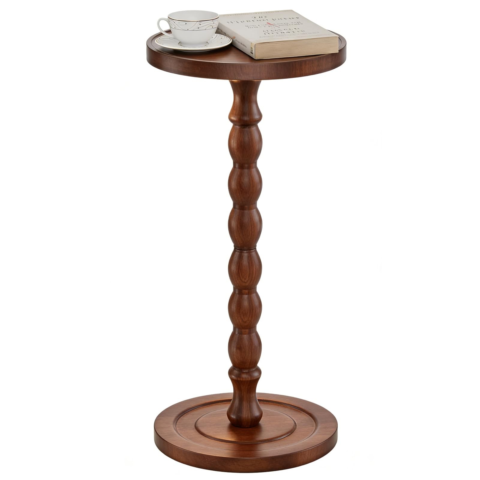 Small Round Drink Side Table Pedestal Coffee Table Small Spaces Rustic Brown