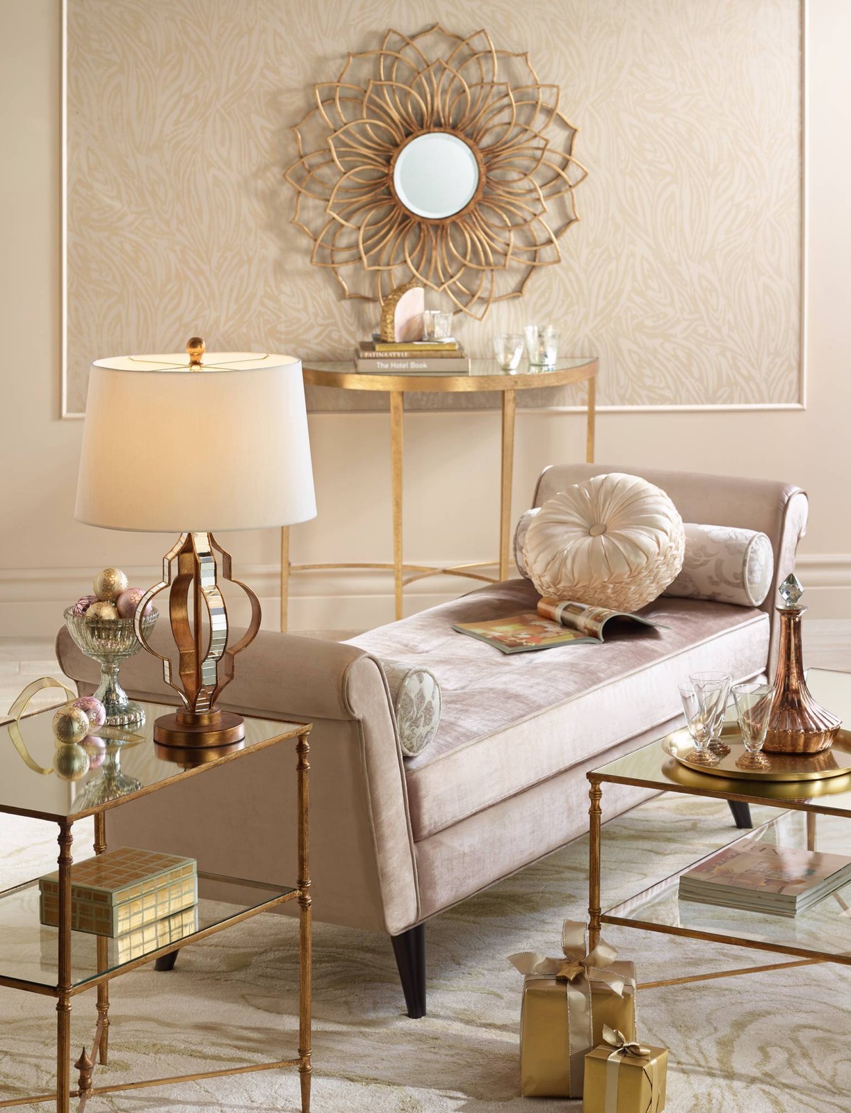 Traditional Iron Console Table 25 3/4″ x 18″ with Shelf Gold Mirror Living Room