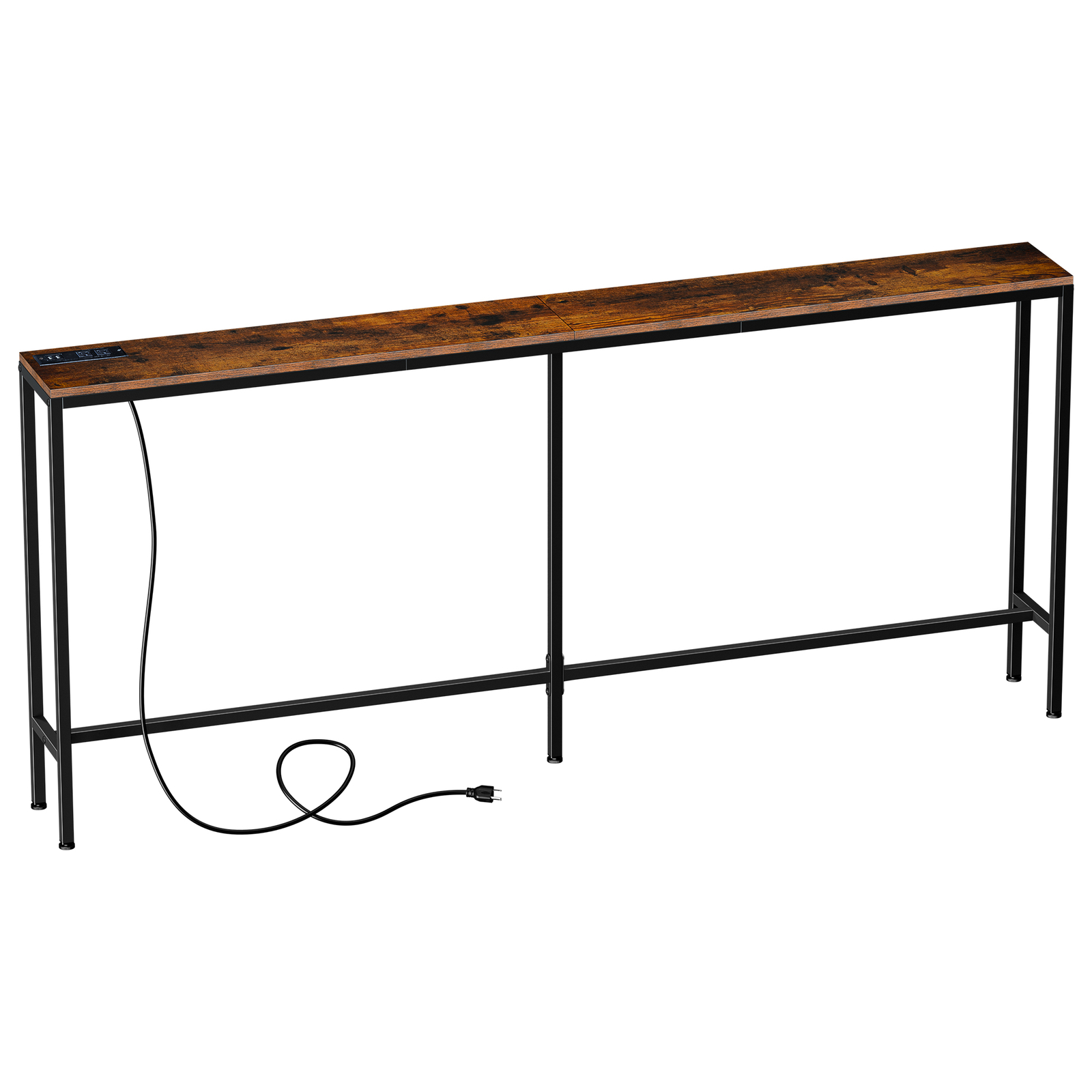 70.8″ Narrow Console Table w/ Power Outlet Behind Couch Sofa Table Rustic Brown