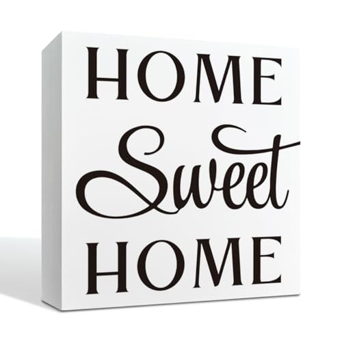 Farmhouse Home Decor Sign, Home Sweet Home White Wooden Box Plaque for Desk