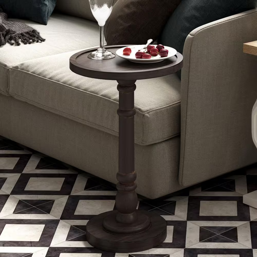 15 in. D x 15 in. W x 23.4 in. H Espresso Pedestal Small Drinking Wood End Table