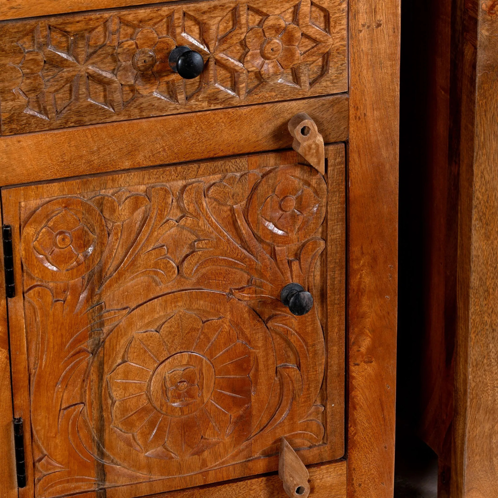 Artisan Handmade Bedside Table Solid Wood Hand Carved 17.7 × 15.7 × 23.6 inches