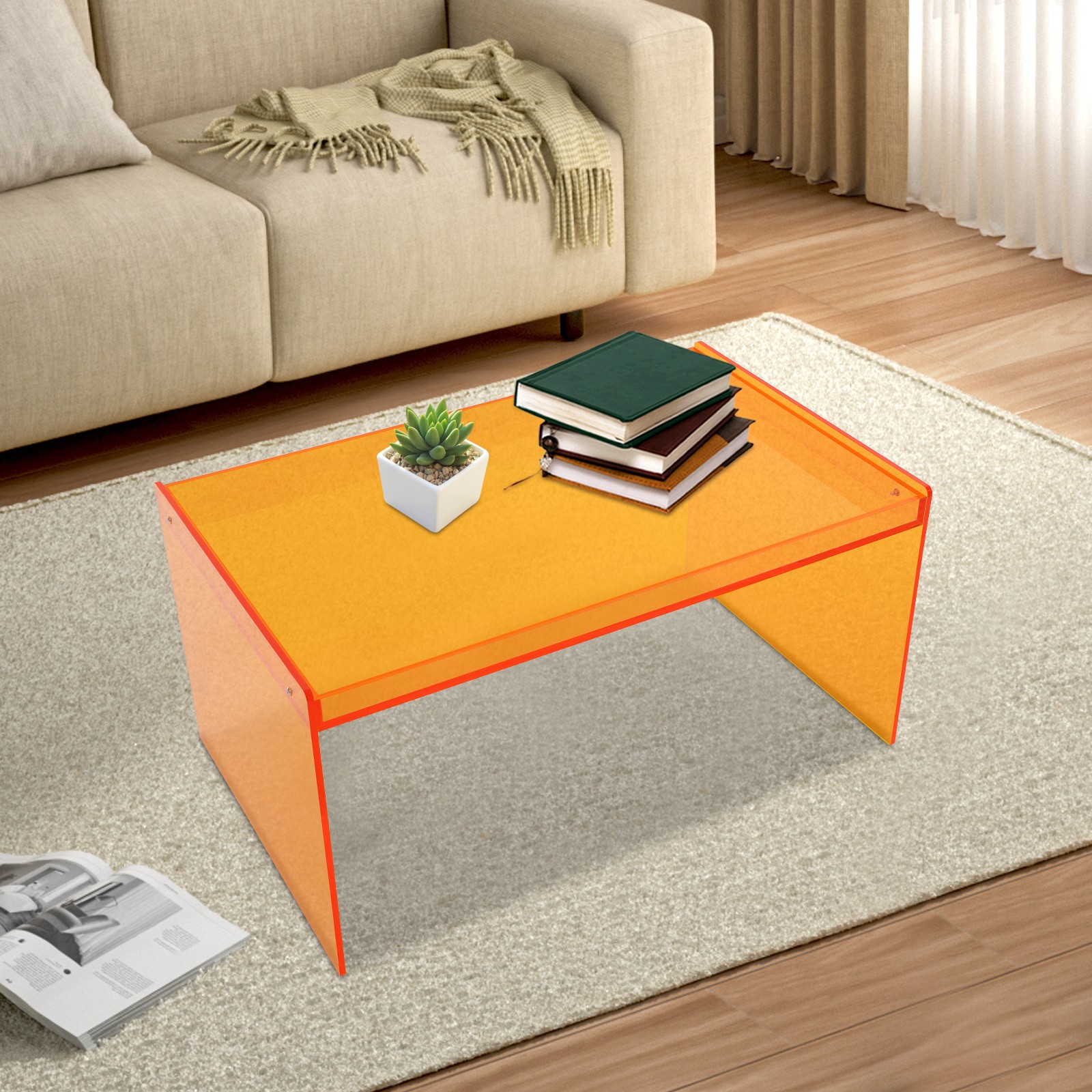 50kg Load Orange Indoor Laptop Desk 80*50*40cm Coffee Table Modern Acrylic Table