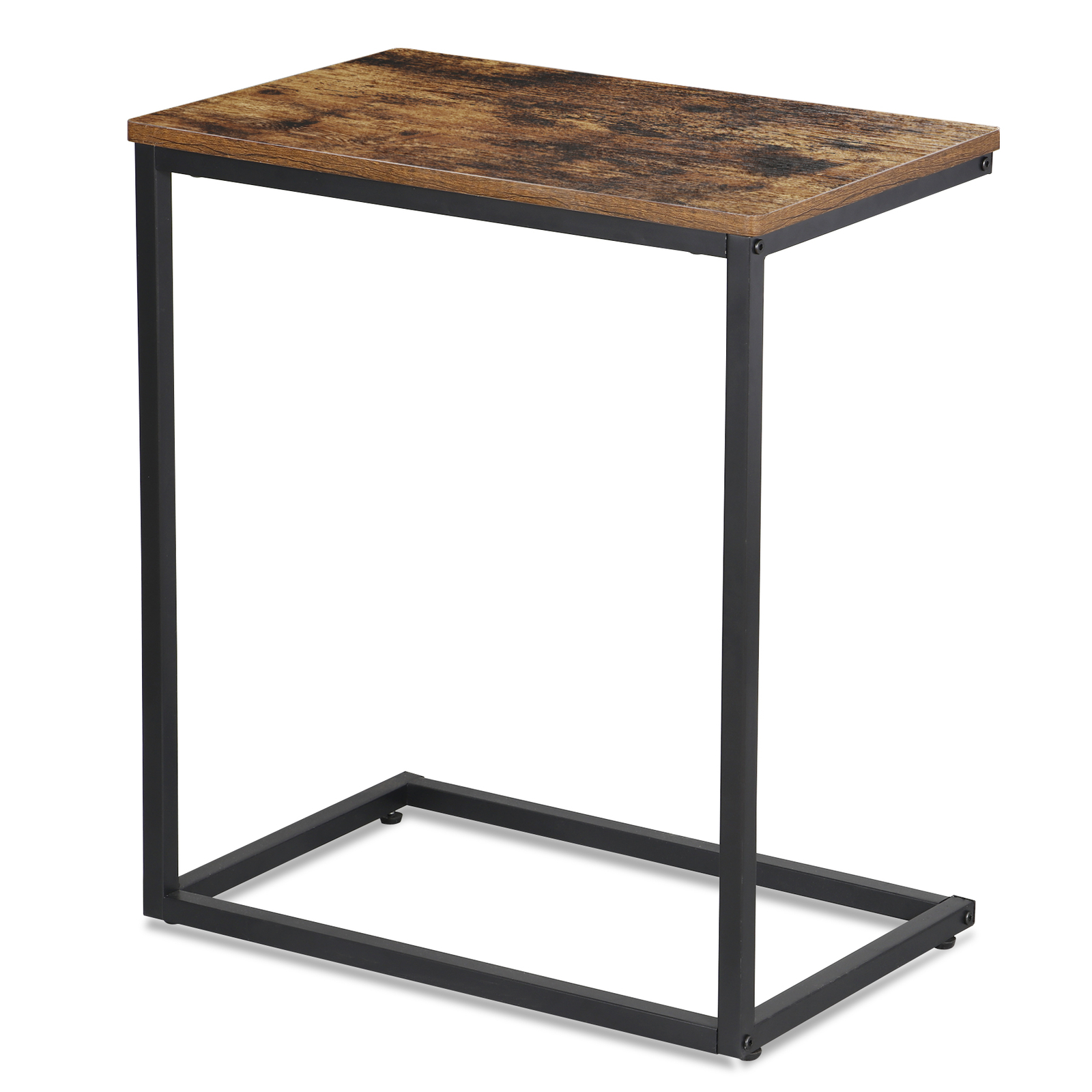 C Shaped Side Table End Table for Sofa Bed and Couch w/ Metal Frame Rectangular