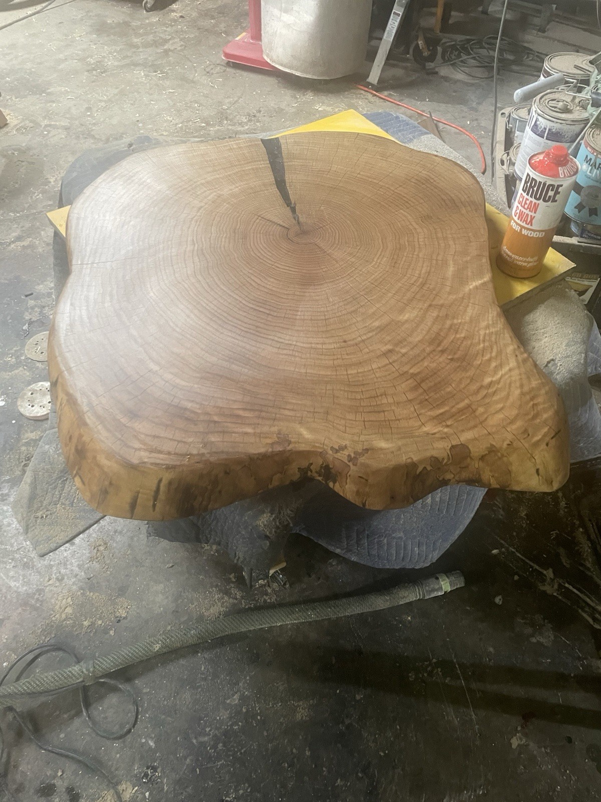 Oiled Live Edge Oak Coffee Table, Free Form, Gold Light Wood Tone 44x48x24
