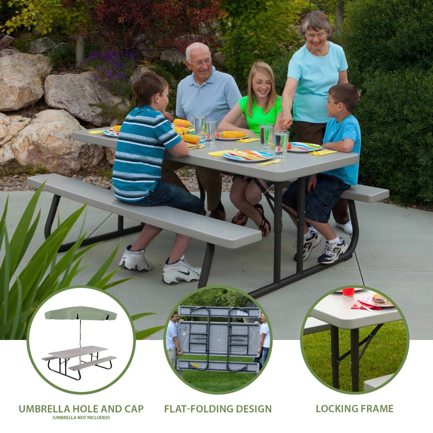 Lifetime Folding Picnic Table 22119 6-Ft Putty Color Seats Up to 6 Adults