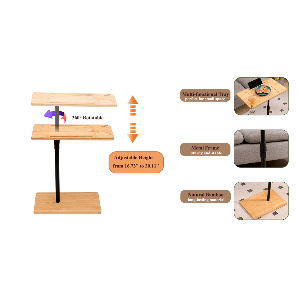 C-Shaped End Table for Couch Arm Side Table with 360° Rotating Height Adjustable