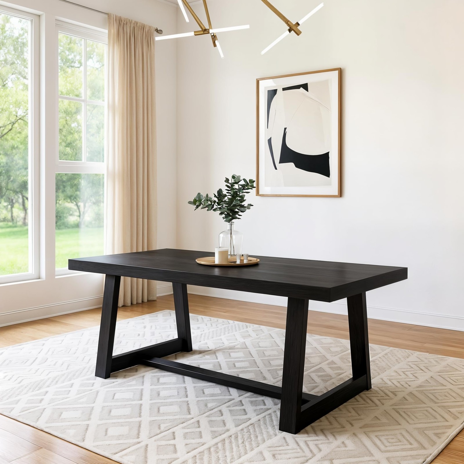 72 Inch Farmhouse Dining Table, Solid Wood Rustic Kitchen Table, Large Wooden…