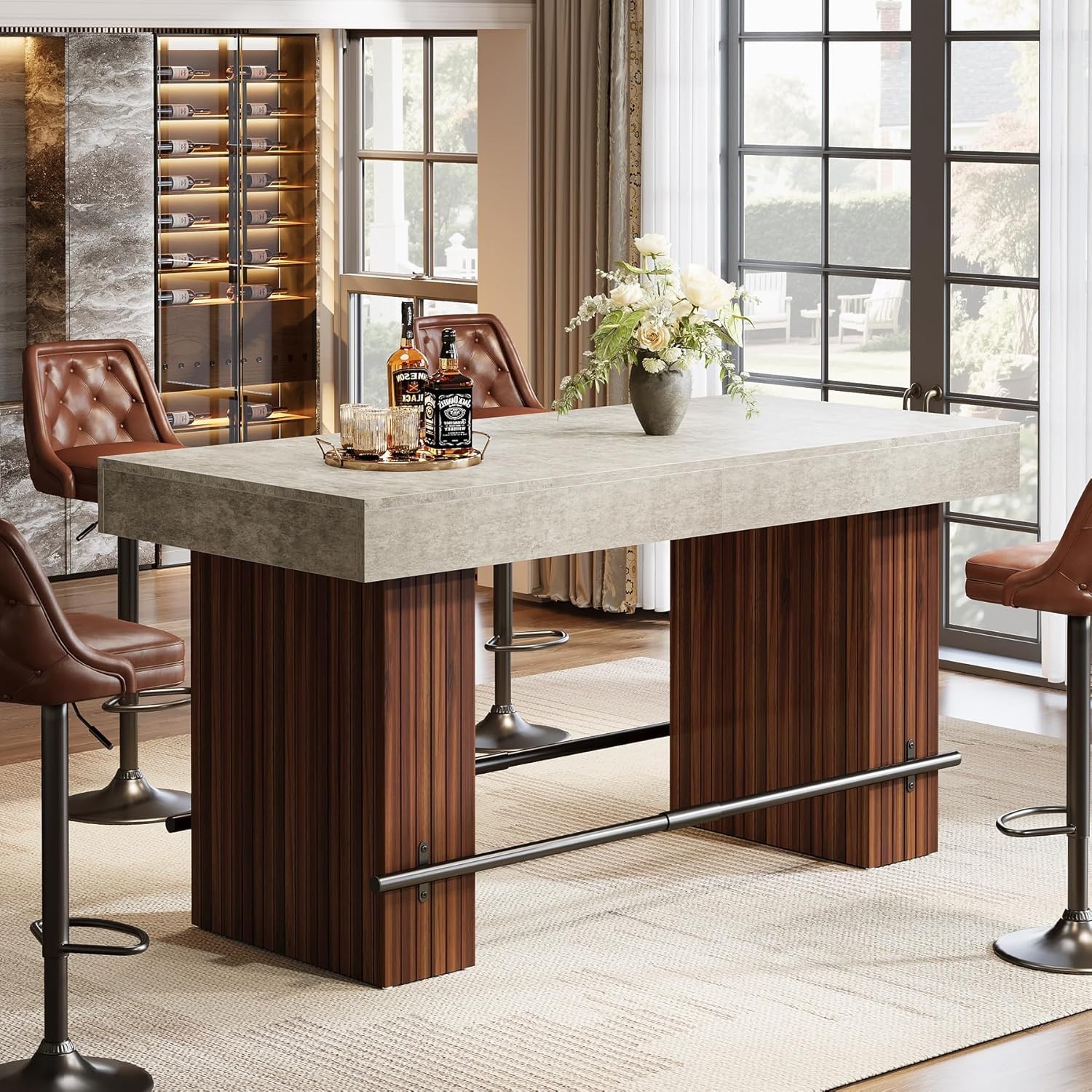 62.2 Inch Rectangular Bar Table Industrial Counter Height Pub Table for Home Bar