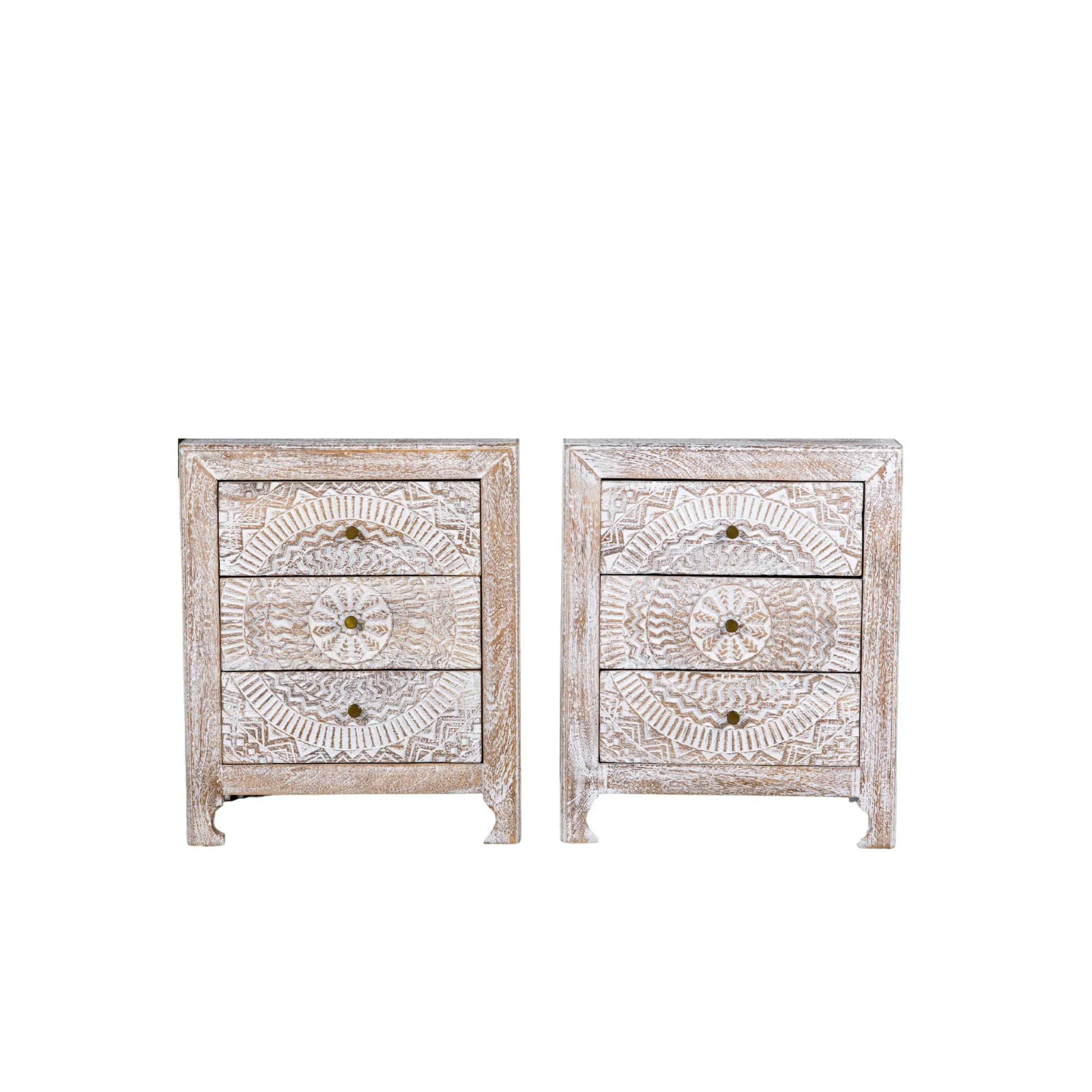 Solid Wood Bedside Table Handmade Hand Carved Hand Painted Cabinet