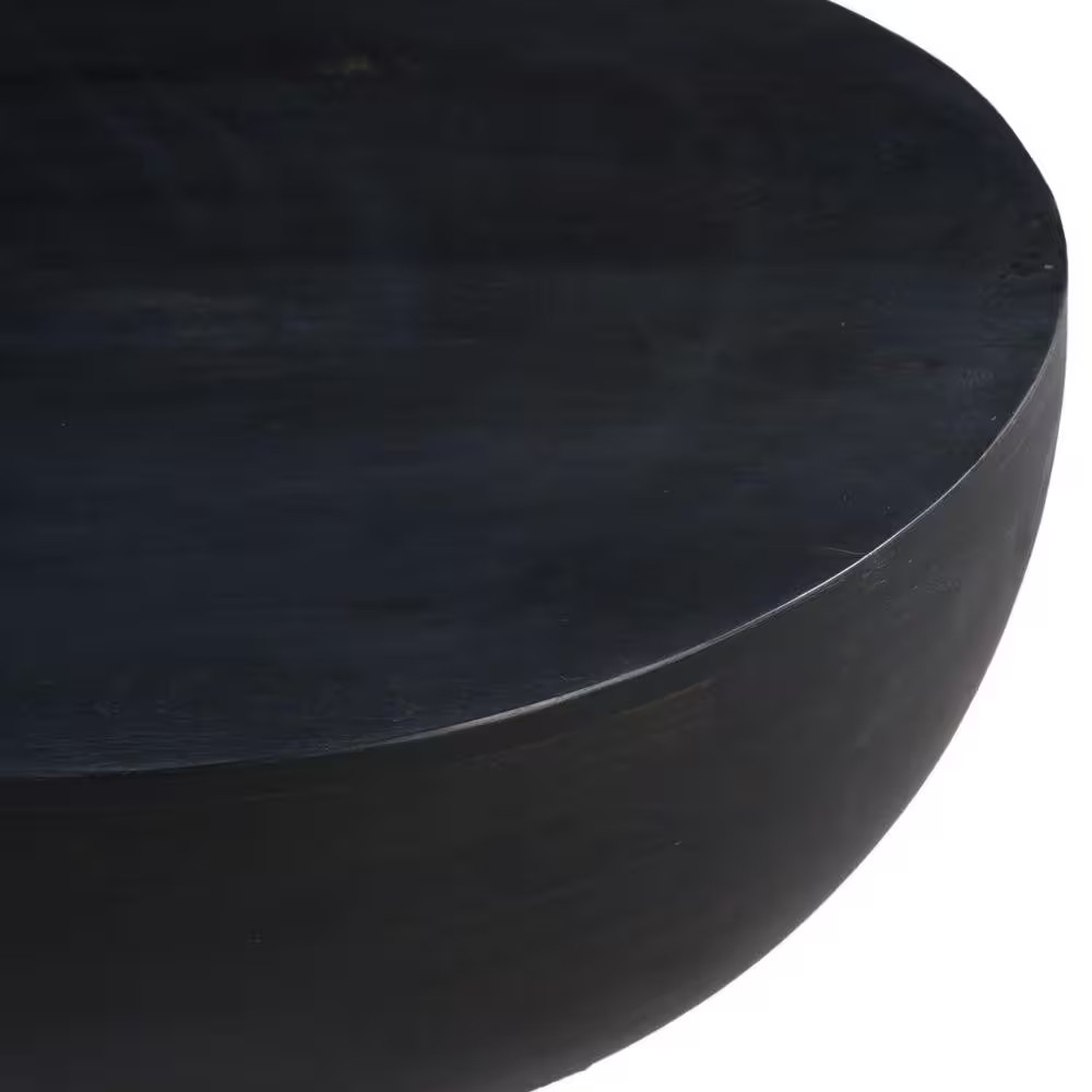 30 In. Matte Black round Drum Shape Solid Mango Wood Art Coffee Table with Platf