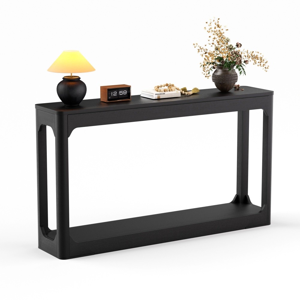 55.1″ curved-leg storage table, ideal for entryways, slim wooden side table