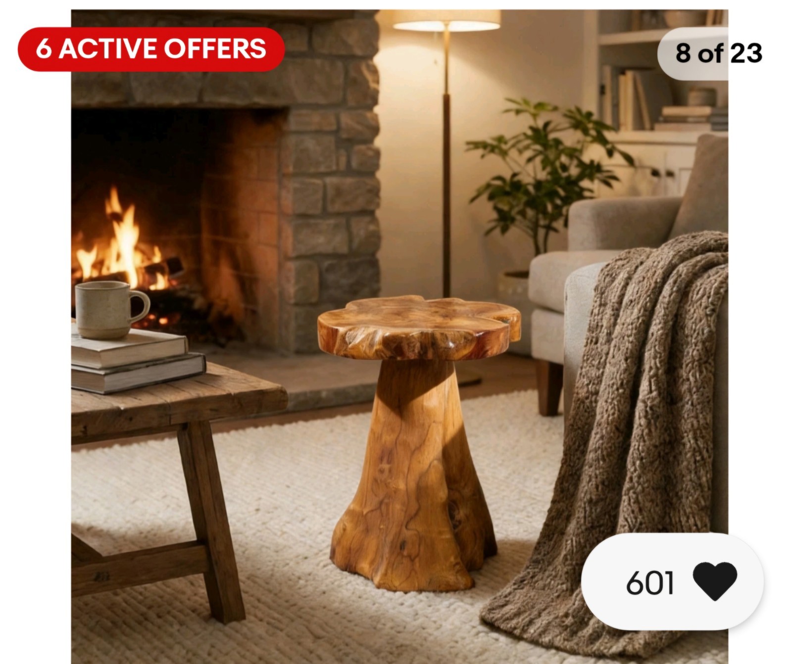 Rustic Teak Tree Stump Table – Live Edge Side Table or Stool, Natural Wood.