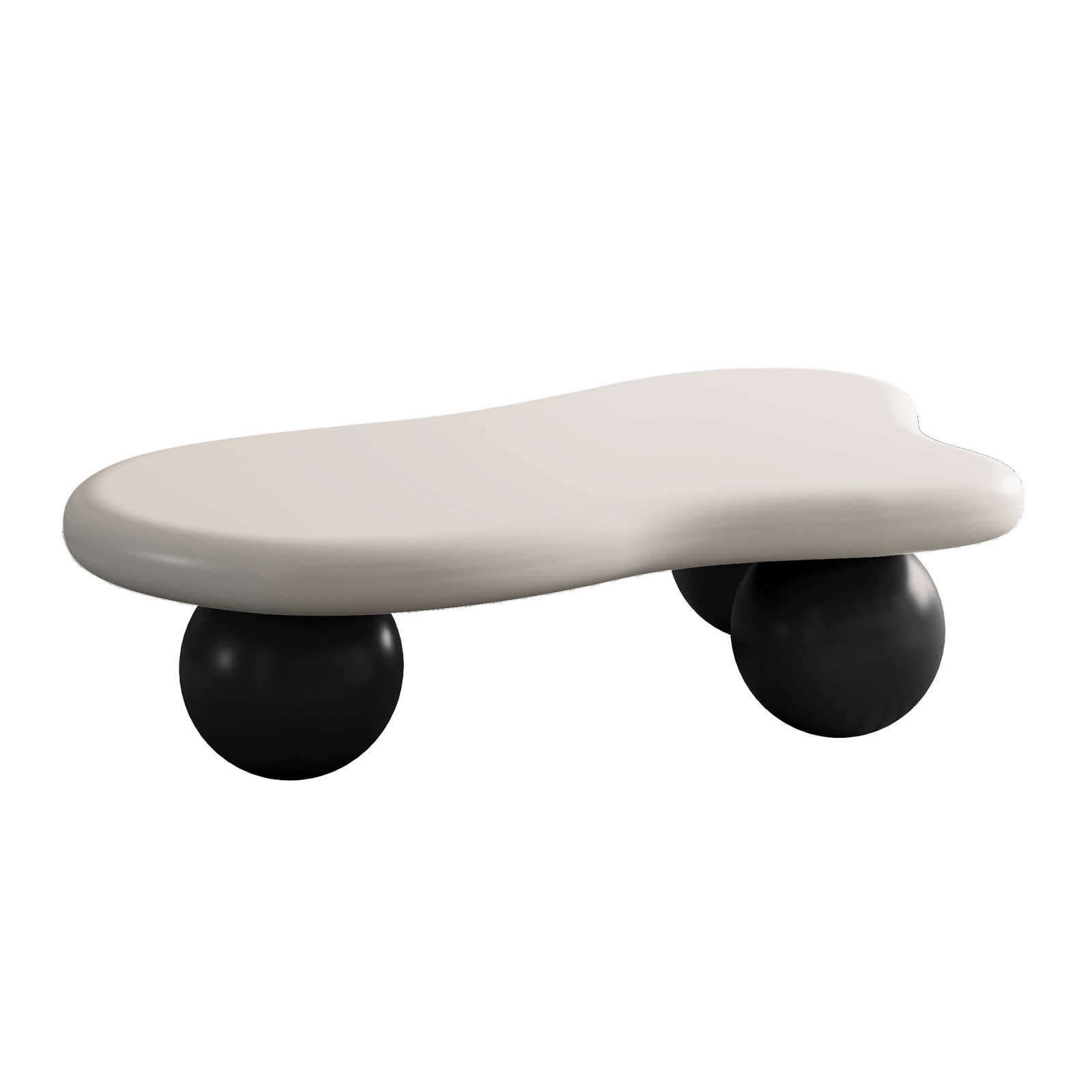 Cloud Shaped Coffee Table with 3 Ball Legs for Living Room White Top Black Legs