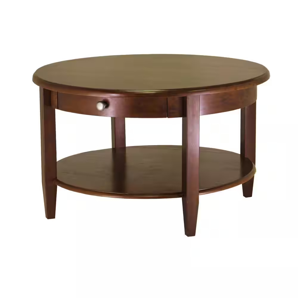 Concord 30 In. Walnut Medium round Wood Coffee Table with Drawers