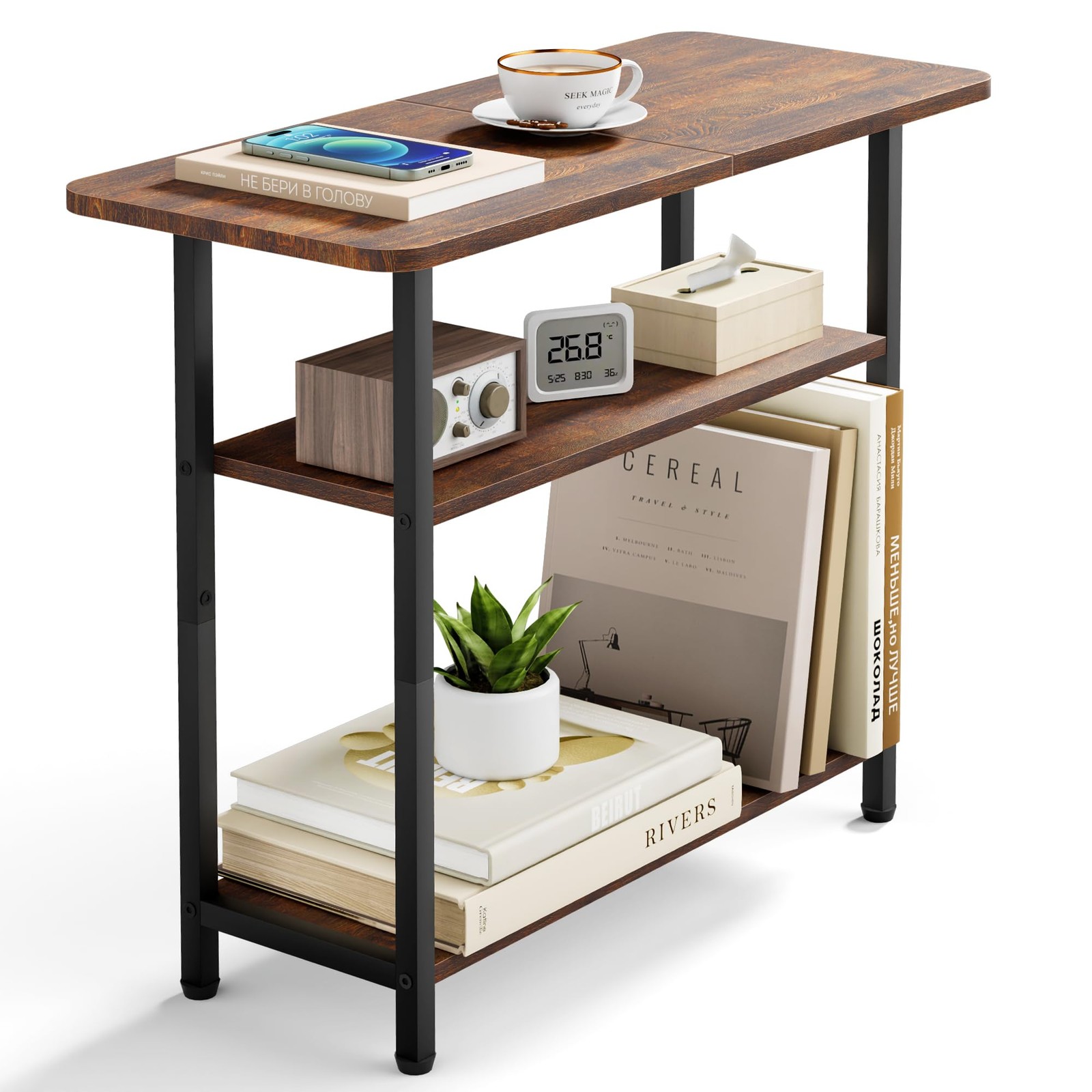 Side Table for Living Room, 3Tier End Table for Small Space with Wide Storage…
