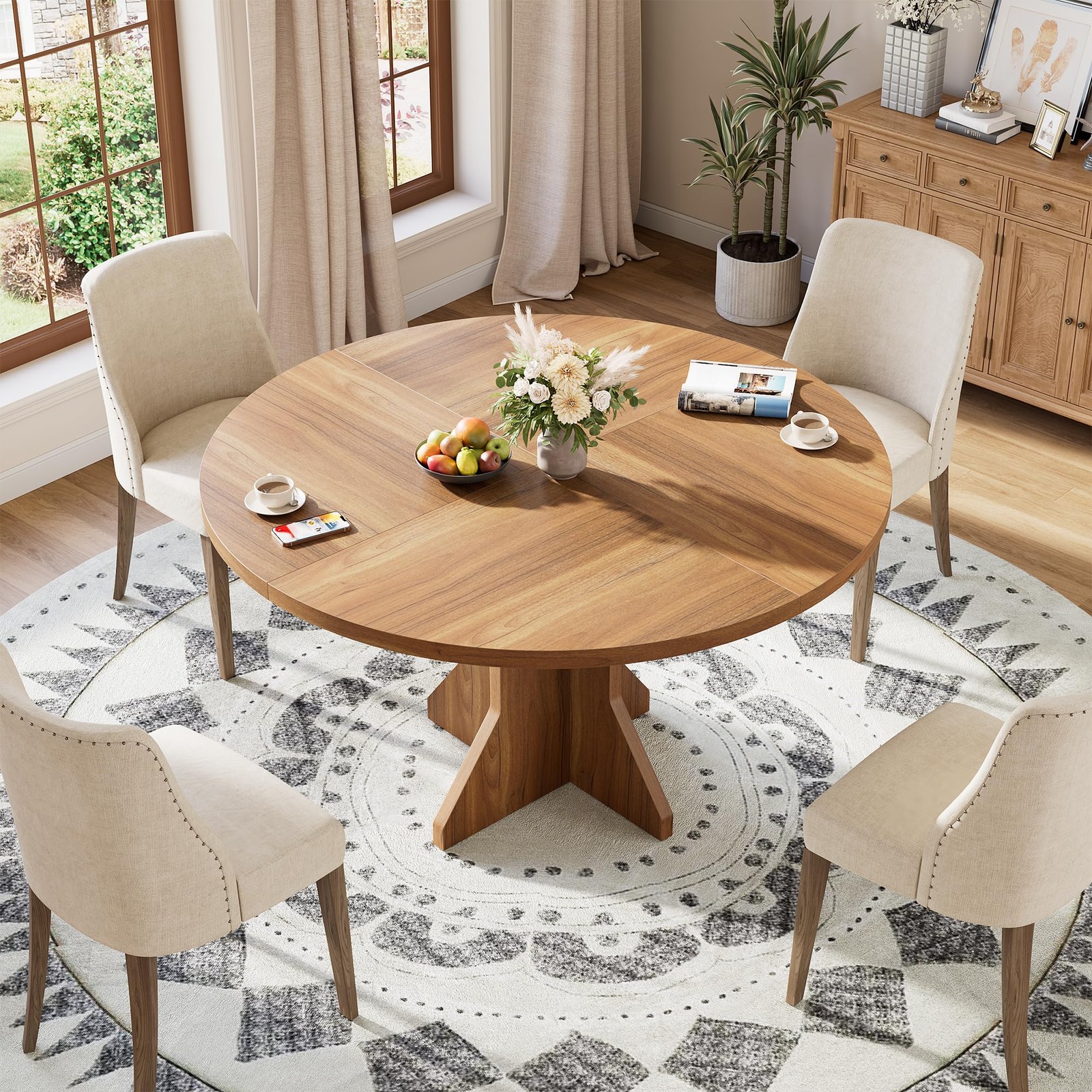 47” Space-Saving Round Dining Table Kitchen Table Dining Table For 4-6 People