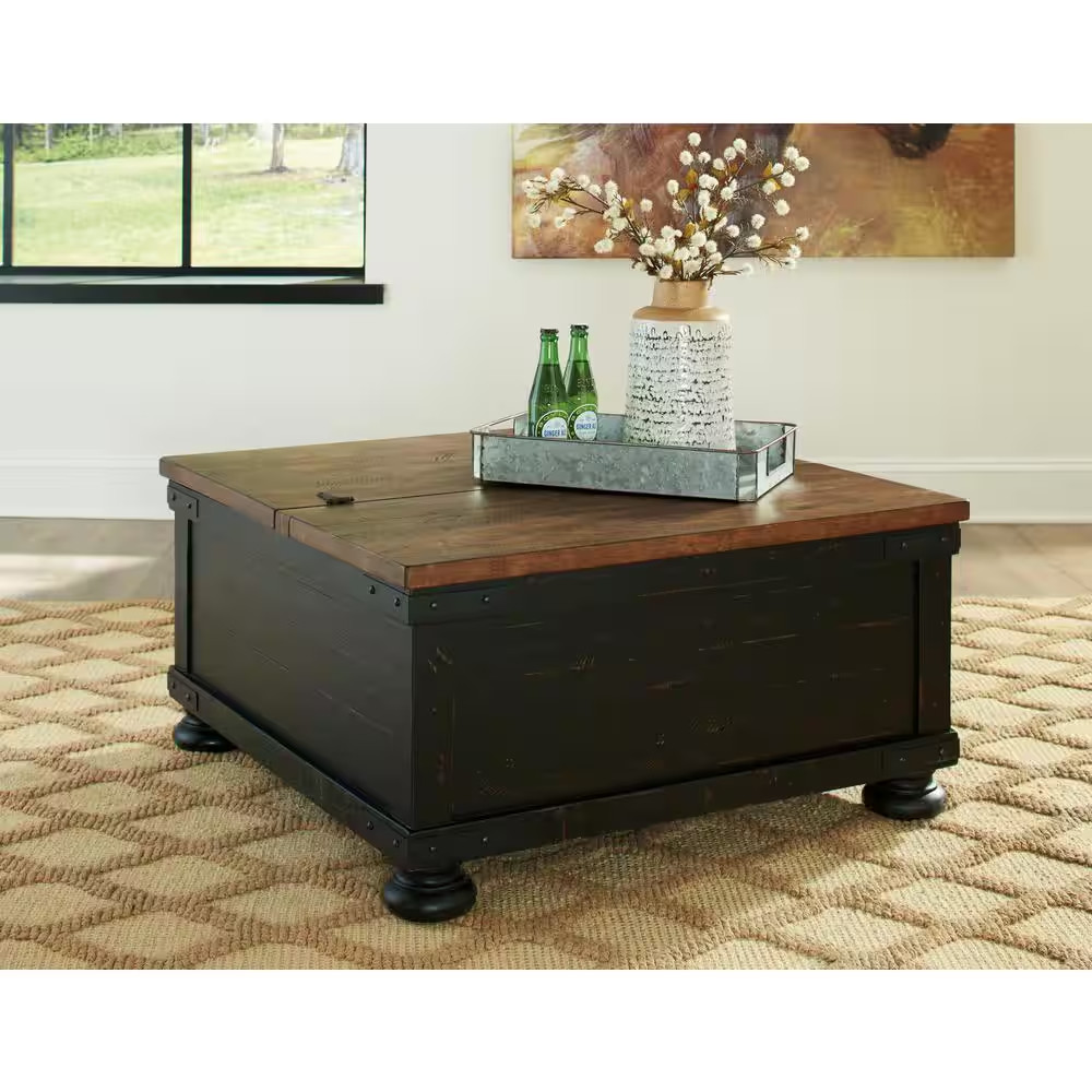 Valebeck 36 In. Black/Brown Square Wood Lift Top Coffee Table