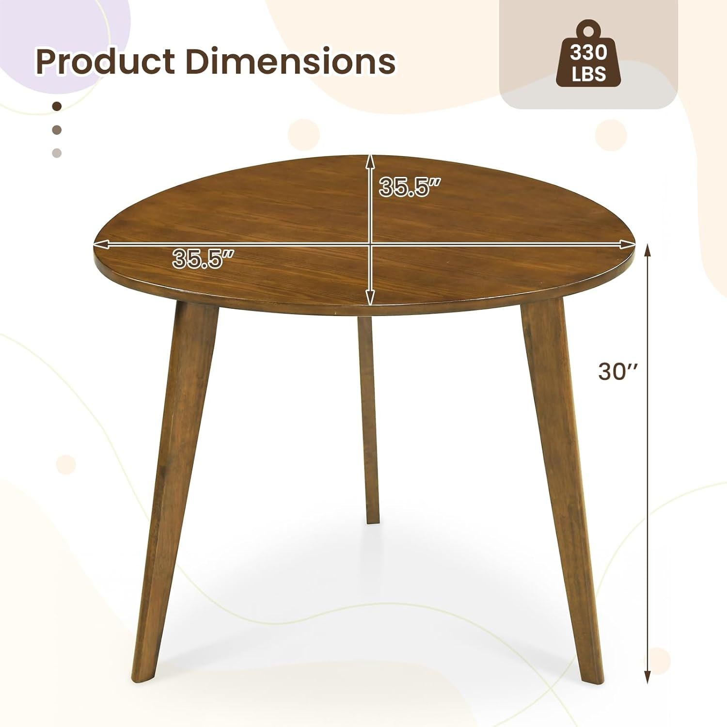 Walnut Farmhouse Dining Table for 2-3, Space-Saving Wooden Kitchen Table