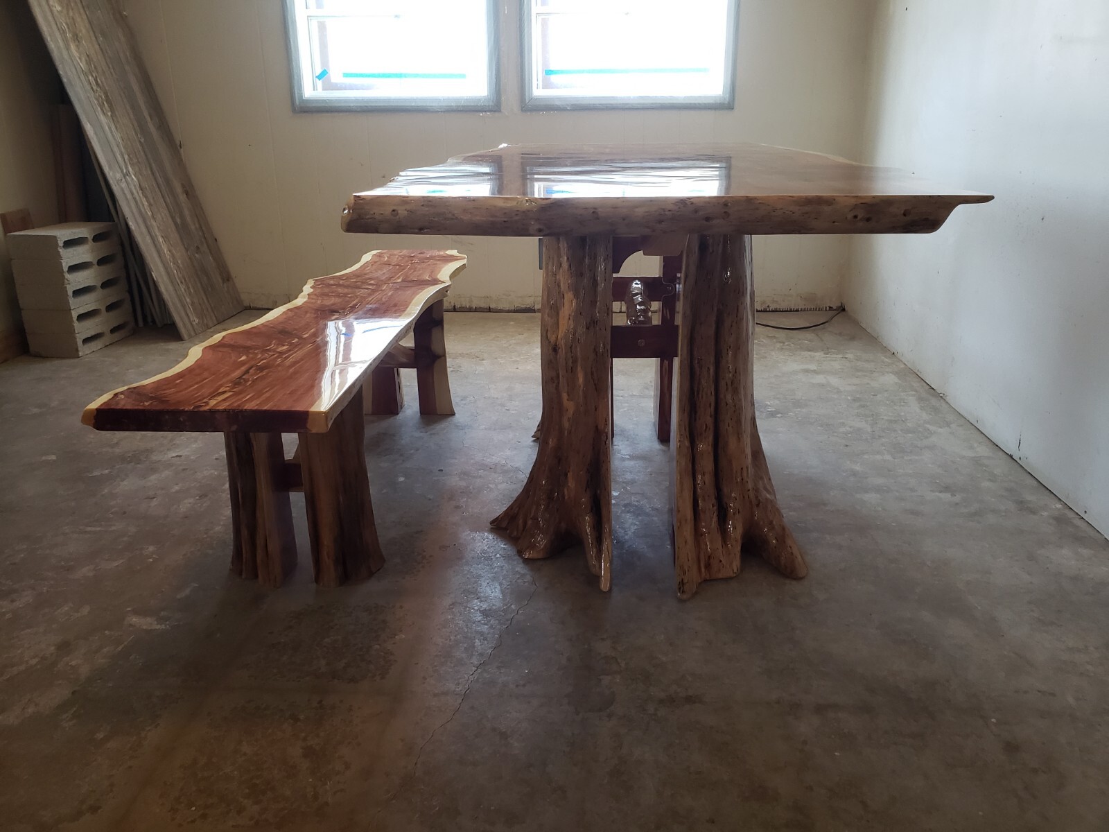 Live Edge Cedar Epoxy Table& bench