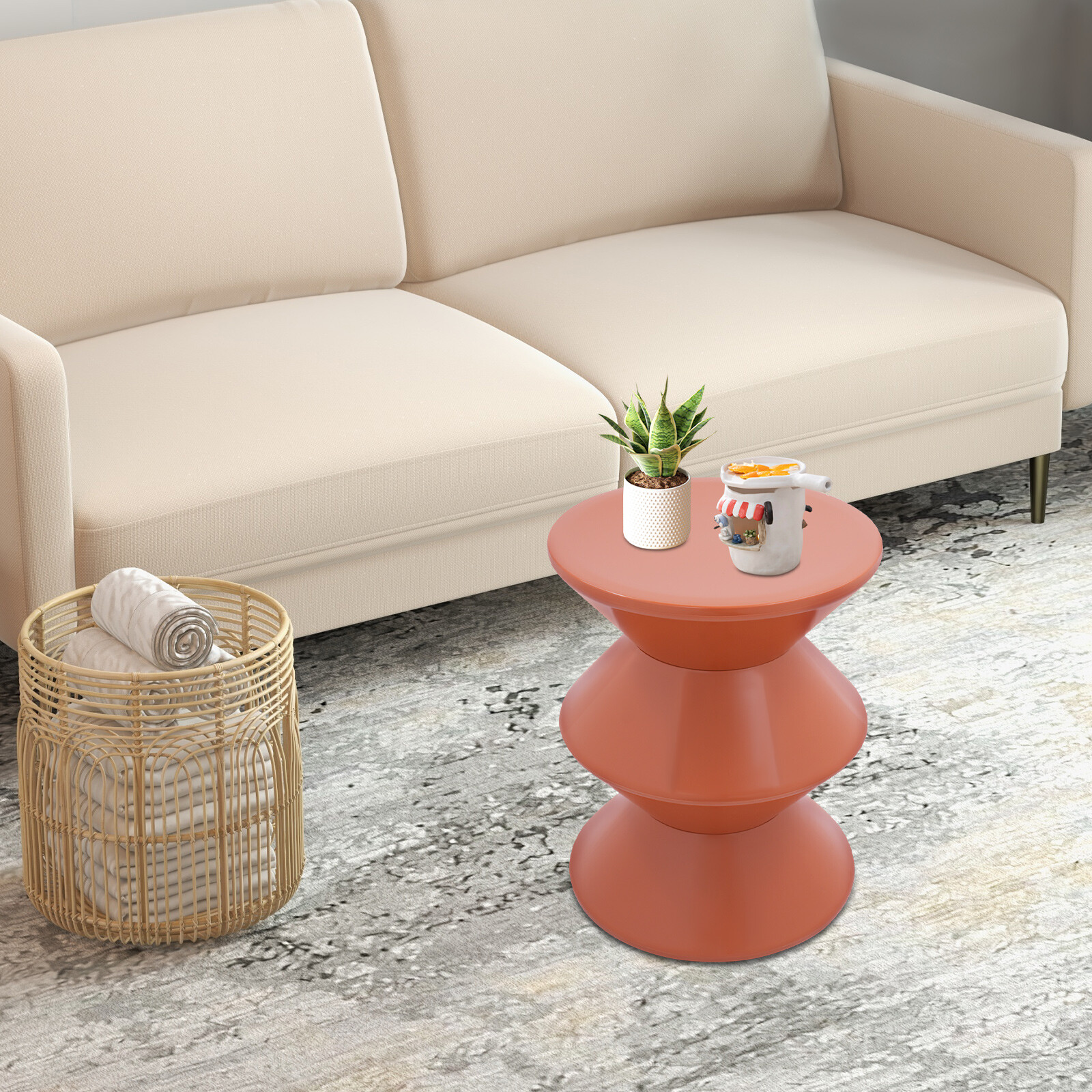 Orange Hourglass PET Round Side Table 36 × 45 cm Indoor End Table