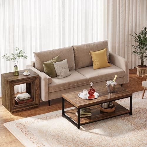 Tribesigns Rustic Wood End Table, 2 Tiered Square Side Table with 1 Brown