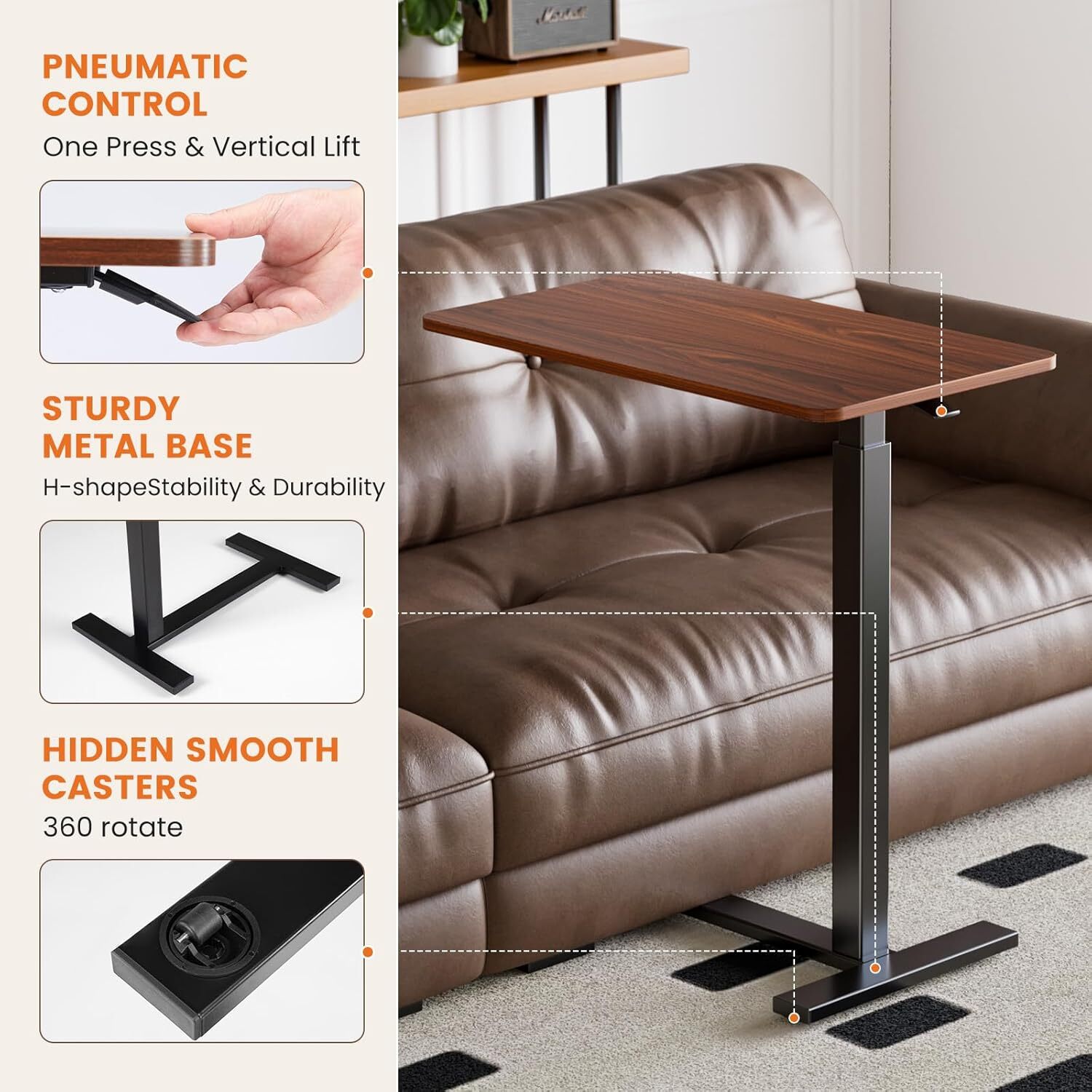 Overbed Bedside Table with Wheels Adjustable Hospital Home Use Bed Laptop Table