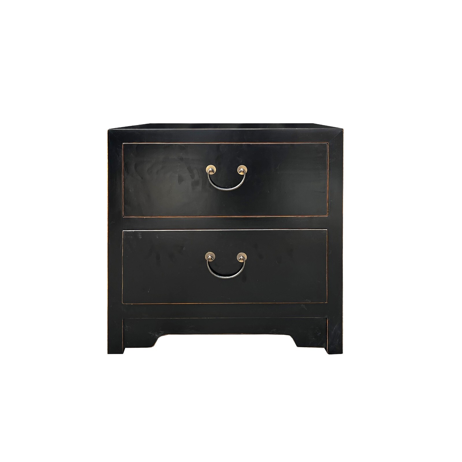 Oriental Black Lacquer 2 Drawers End Table Nightstand Cabinet cs7595