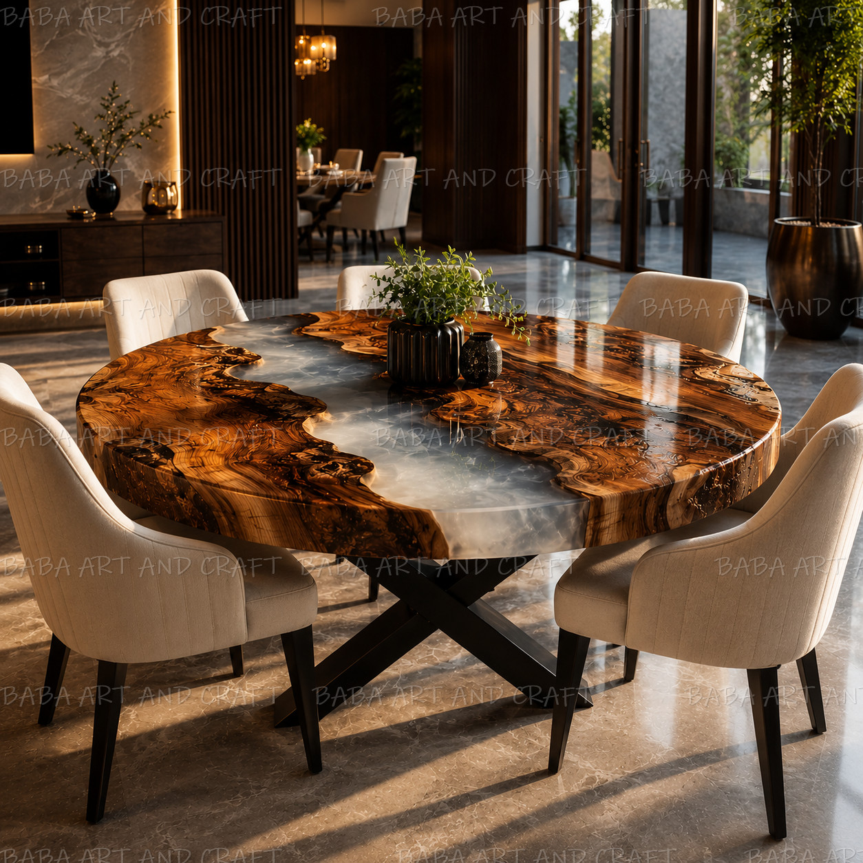 Luxury Round Epoxy River Dining Table | Live Edge Walnut Wood KitchenTable 24X24