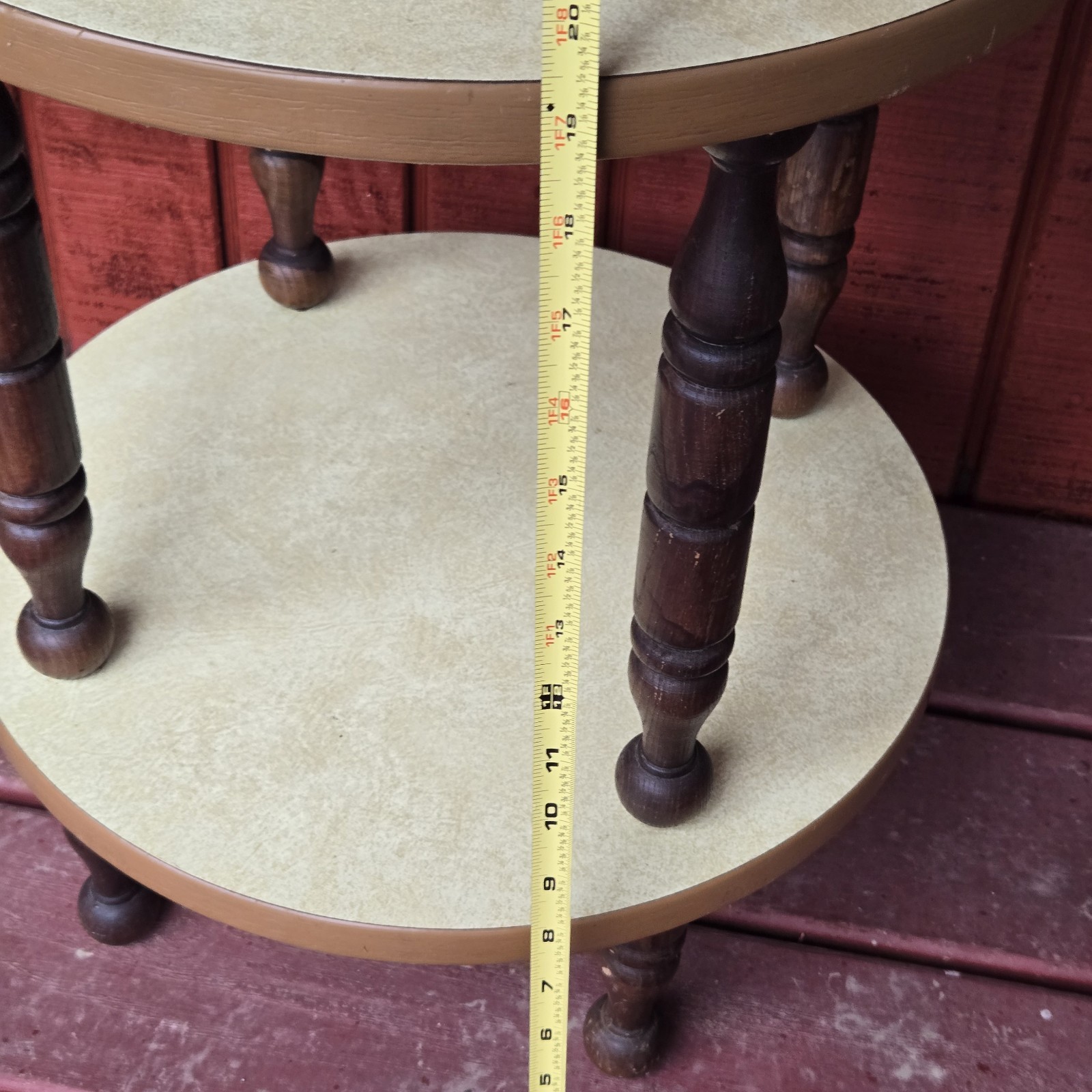 Vintage MCM Plant Stand Table 2 Tier Formica Wood Spindle Mid Century EXC