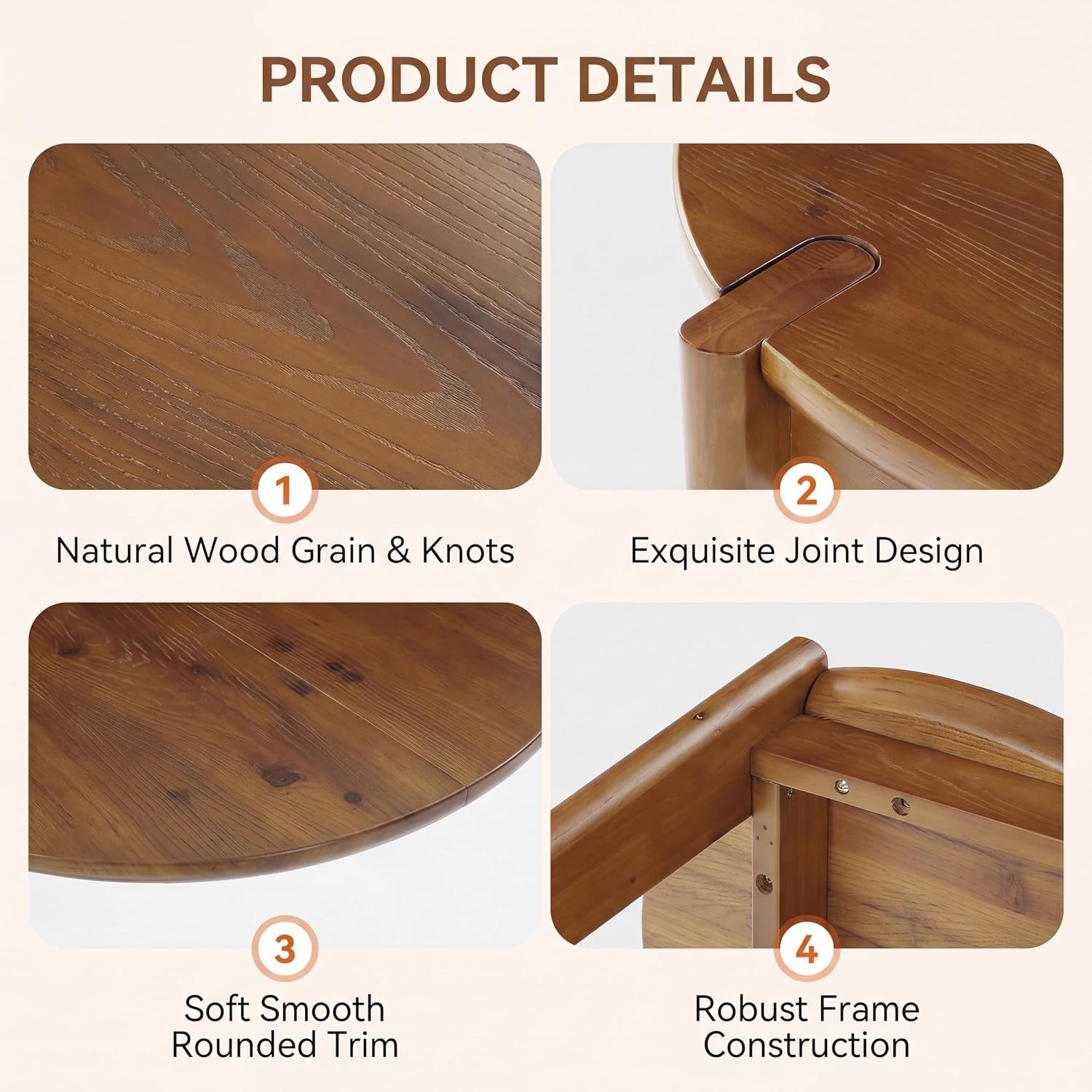 63″ Solid Wood Oval Dining Table for 4-6, Rustic Kitchen Table for Dining Room