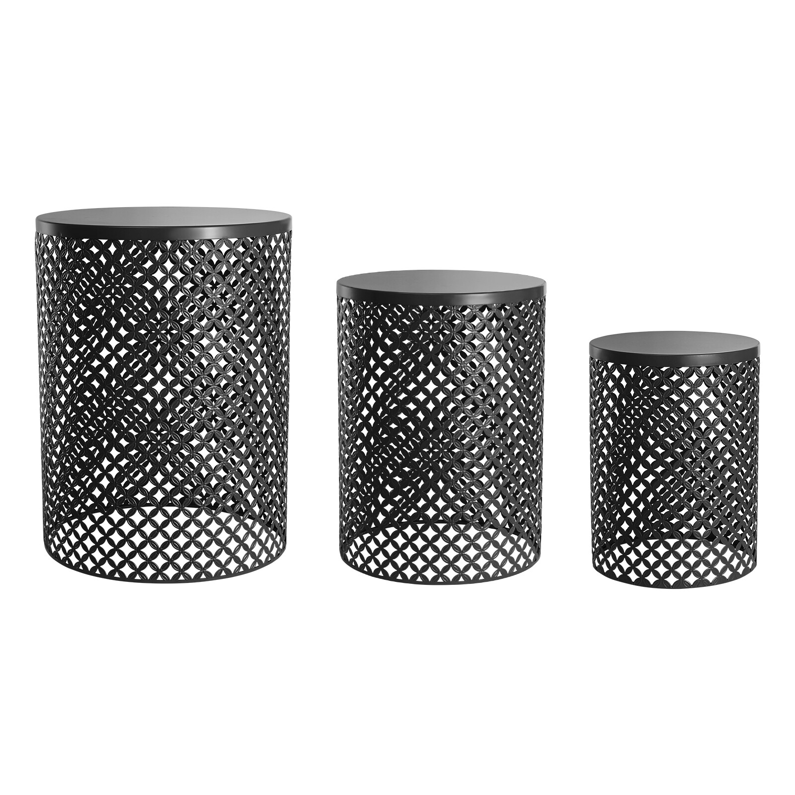 3PCS Black Outdoor Side Table, Metal Frame Accent Table, Modern End Table