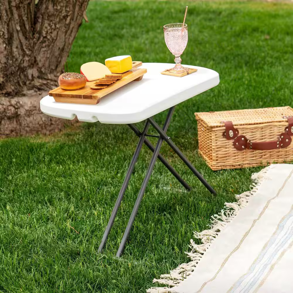26 In. White Plastic Adjustable Height Folding Utility Table