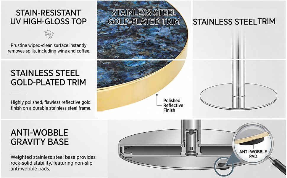 23.6″ Round MDF Bistro Table with Stainless Steel Edge & Metal Legs