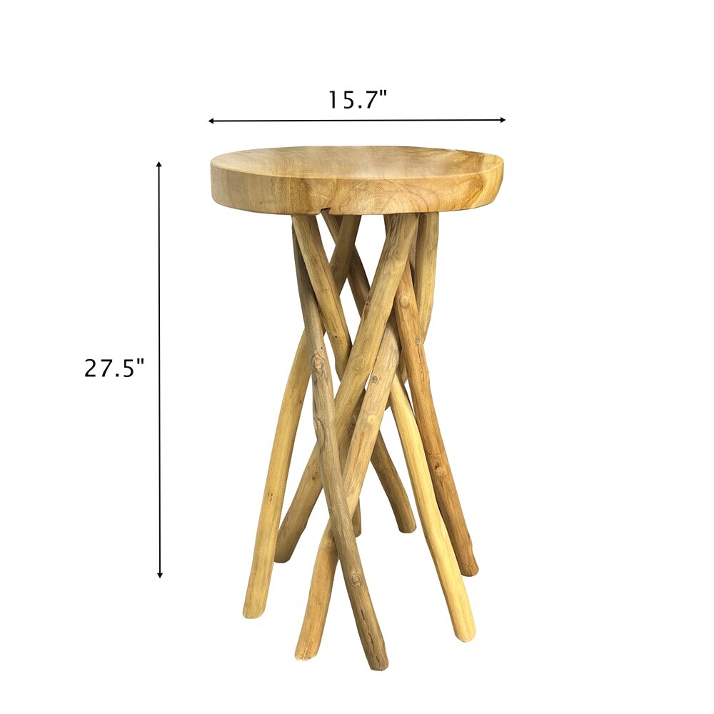 Rustic Solid Wood Top Tree Stump End Table Teak Branch Side Table