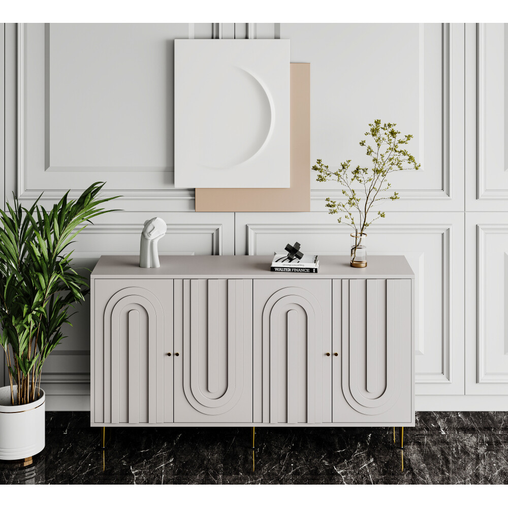 Modern Lacquered Wooden 4-Door Cabinet Sideboard for Living Room & Dining Room
