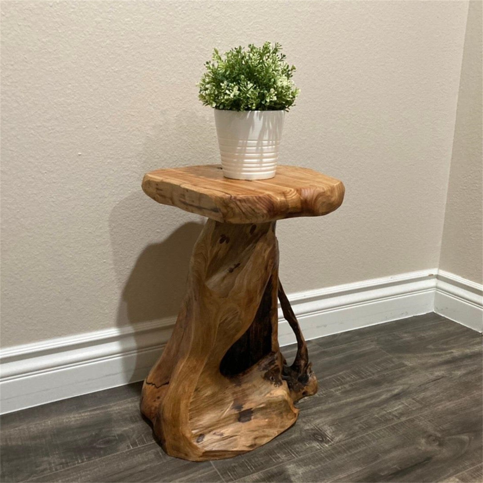 Rustic Cedar Roots Flower Stand Stool, Tree Stump Stool Side Table 19.5″ H