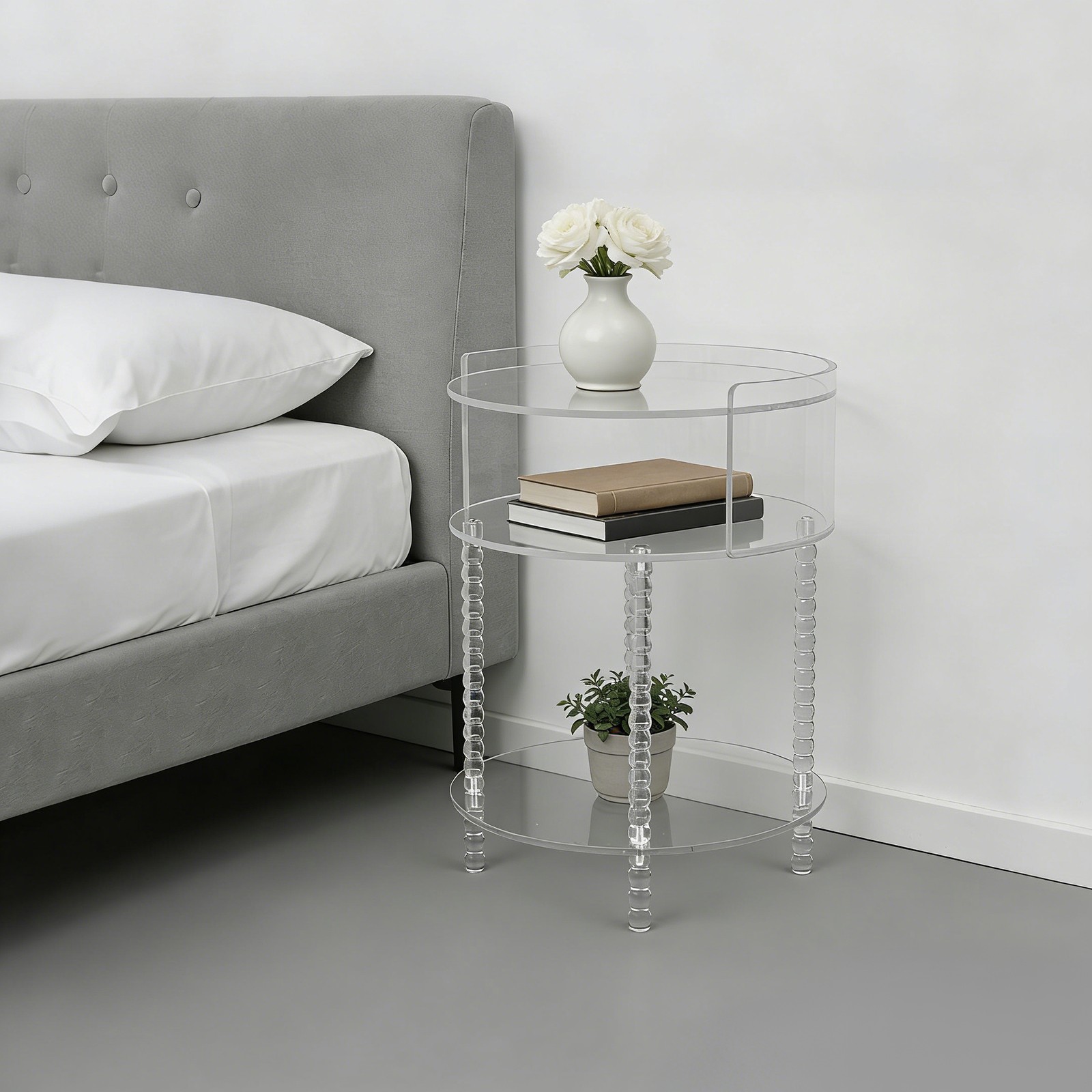3-tier Round Acrylic Side Table 40*53cm Clear Acrylic End Table for Living Room