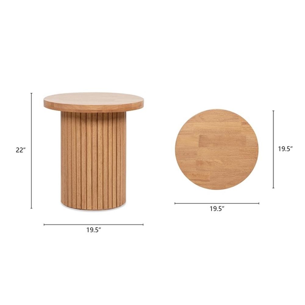 Pemberly Row 19.5″ Fluted Pillar Round Accent Side Table in Light Brown
