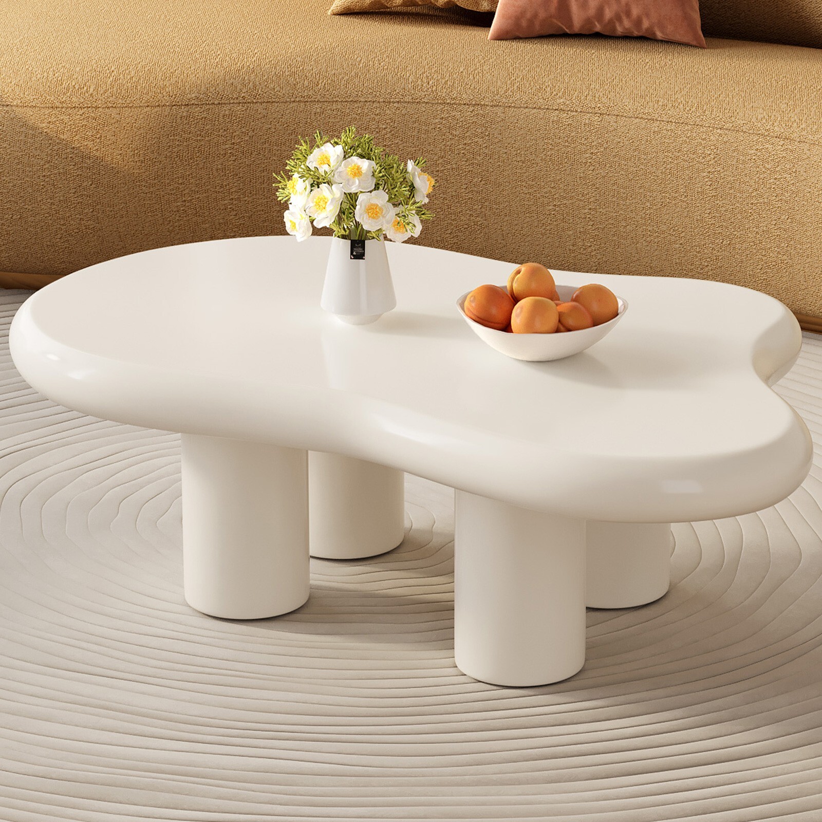 36″ Cream Cloud Coffee Table Modern Irregular Center Table Living Room Table