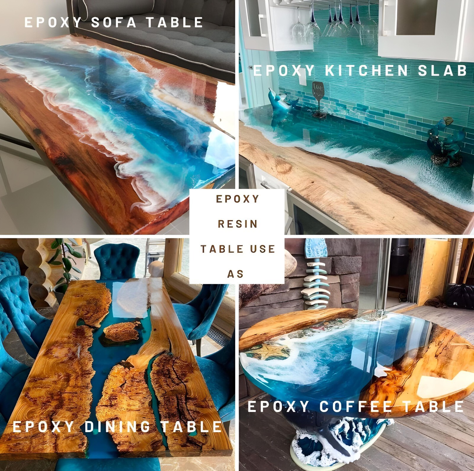 Ocean Epoxy Resin Dining Table – Customizable Walnut Wood with Blue Epoxy Design