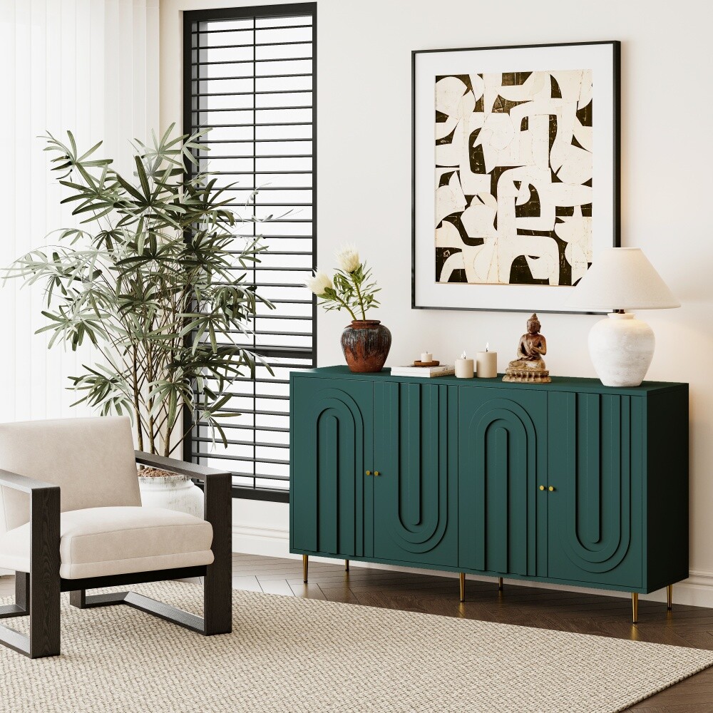 Modern Lacquered Wooden 4-Door Cabinet Sideboard for Living Room & Dining Room