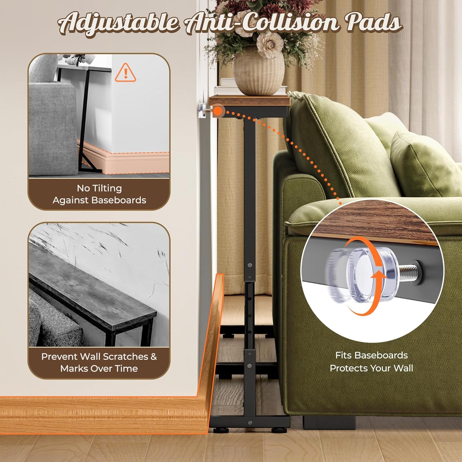 78.7 Inch Behind Couch Table W/ Power Outlets 23.9’’-34.4’’ Height Adjustable