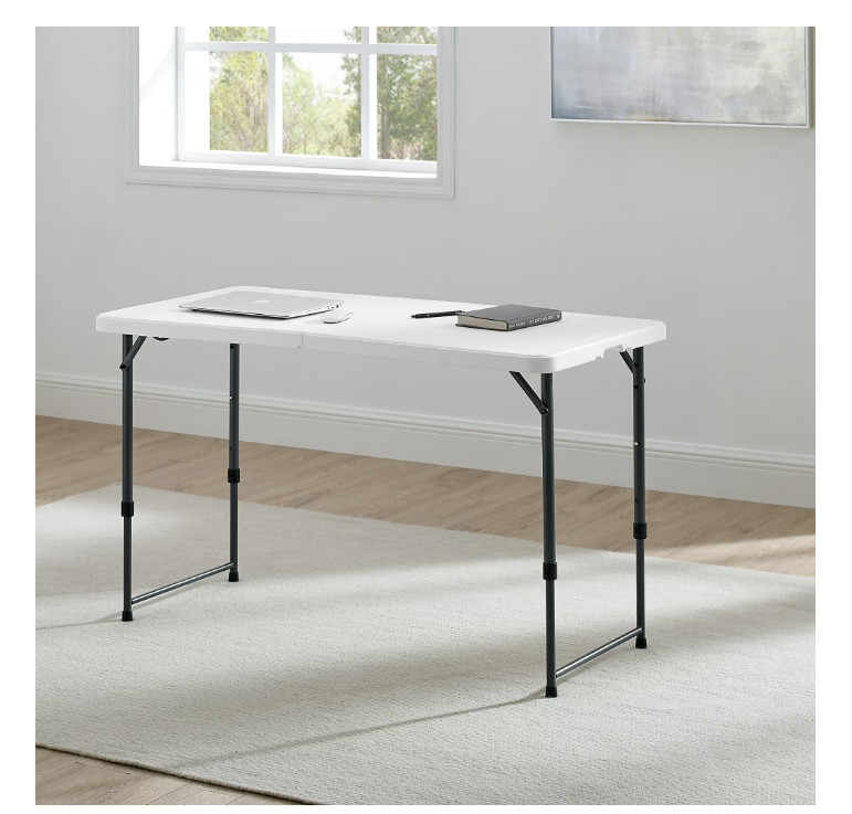4 Ft Adjustable Height Folding Plastic Table, White Utility Table