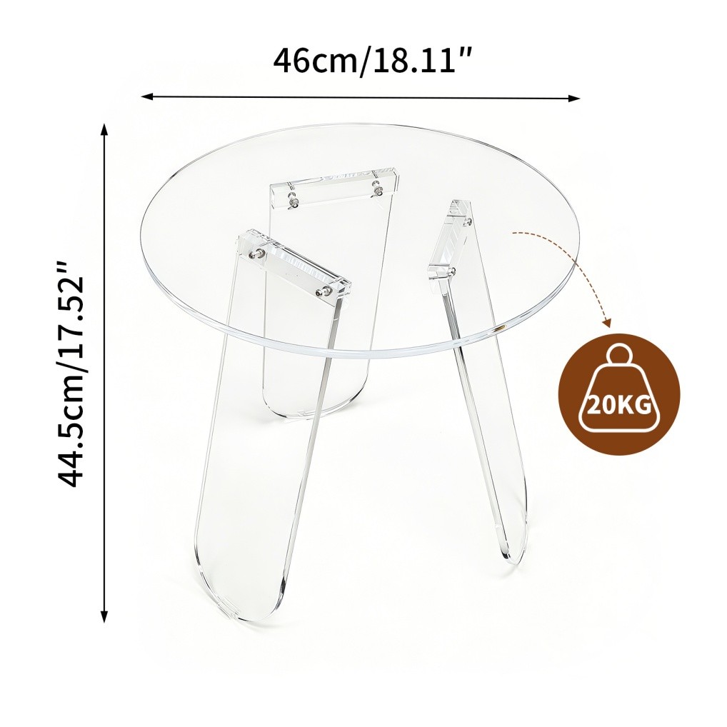 Acrylic Coffee Side Table Modern Round Bedside Sofa Tea End Tables w/ PVC Cover
