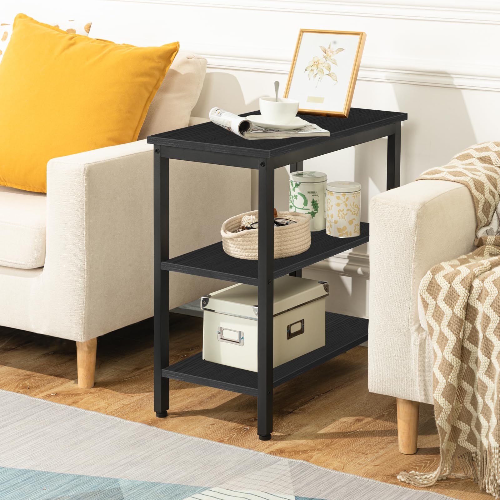 Rustic Wooden Storage Shelf Multi Functional End Table W/ 3 Layer Design New