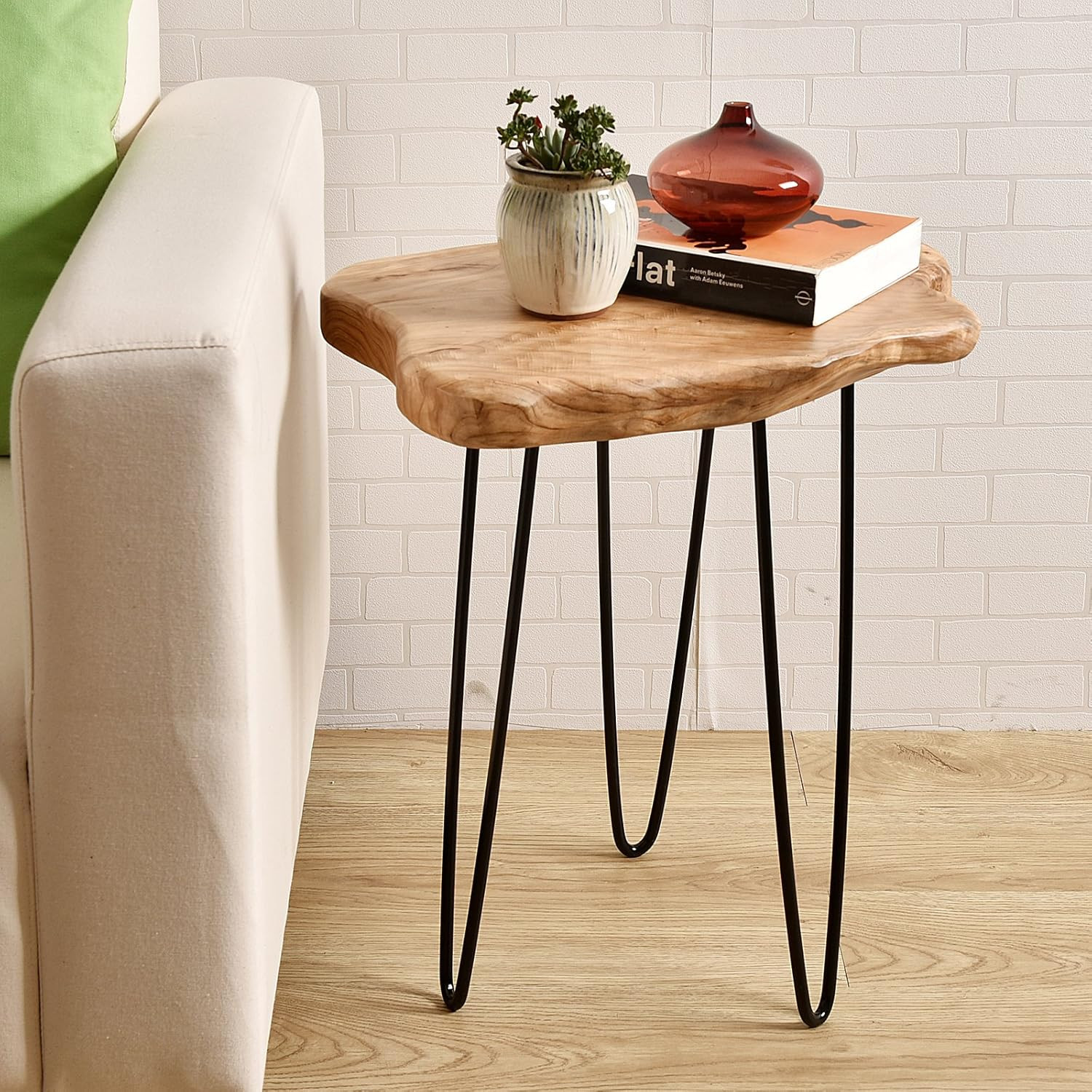Natural Edge End Table, Wood Side Table, Nightstand, Plant Stand 20.5″ Tall，Uniq