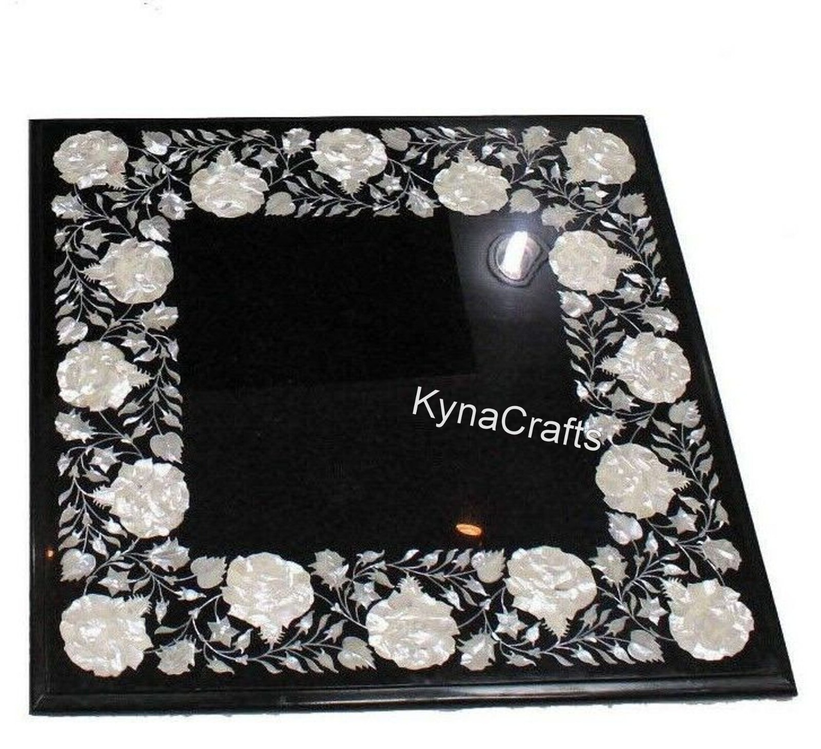 Square Marble Coffee Table Top Shiny Gemstone OVerlay Work Office Side Table