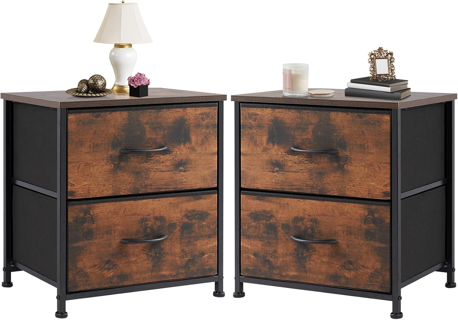 DUMOS Nightstand Small Dresser with 17.7D x 11.8W x 20.1H (2 Drawers), Brown