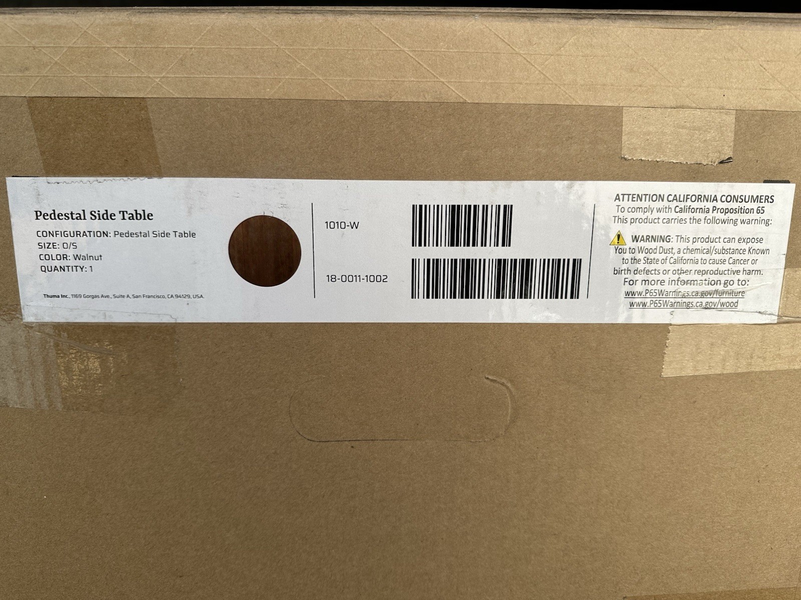 Thuma ~ Pedestal Side Table ~ Walnut Finish ~ New in Box